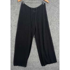Endless Sun Black Mesh Lace Trim Lounge Pants Wide Leg Drawstring Size M
